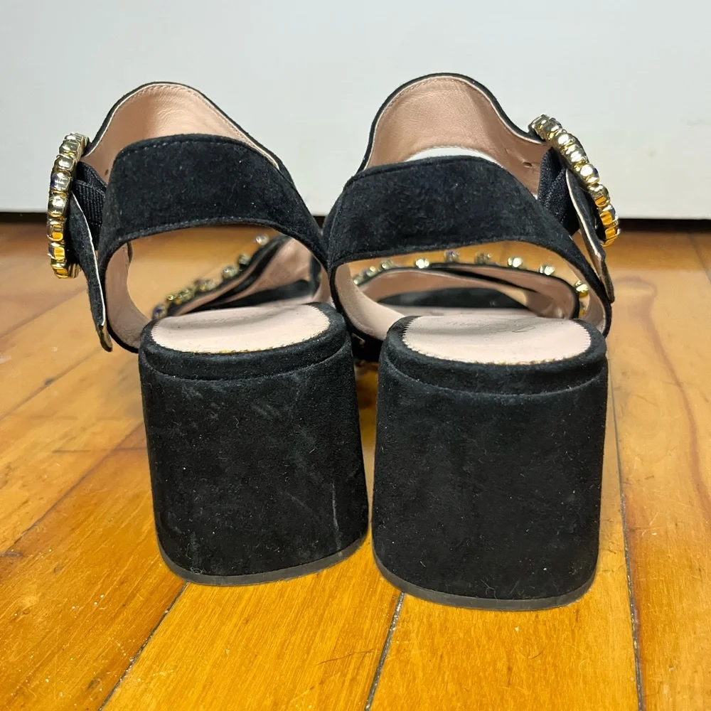 J. Crew Black Suede Penny Sandals Crystals‎ Rhinestones Size 8 New Years Party